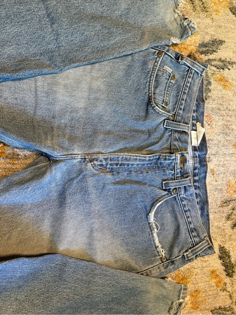 Carhartt Mens Traditional Fit Straight Leg Blue Denim Jeans B480 DPS Distressed